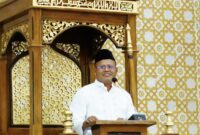 Walikota Prabumulih H. Arlan saat memberikan sambutan kegiatan Safari Ramadhan sekaligus peringatan Nuzulul Qur’an